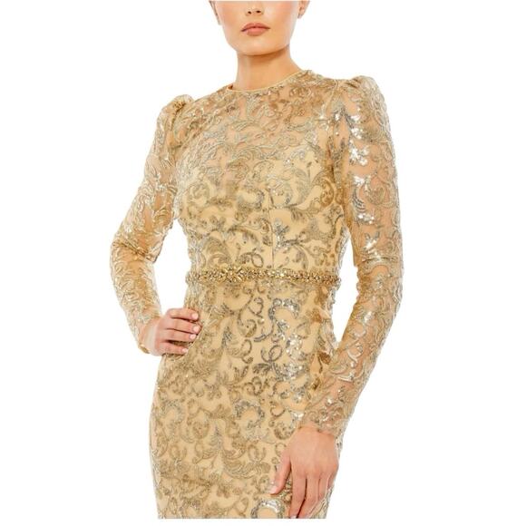 Mac Duggal 68011 Gold Embellished High Neck Long Sleeve Gown Size 12 $698 - Picture 2 of 8
